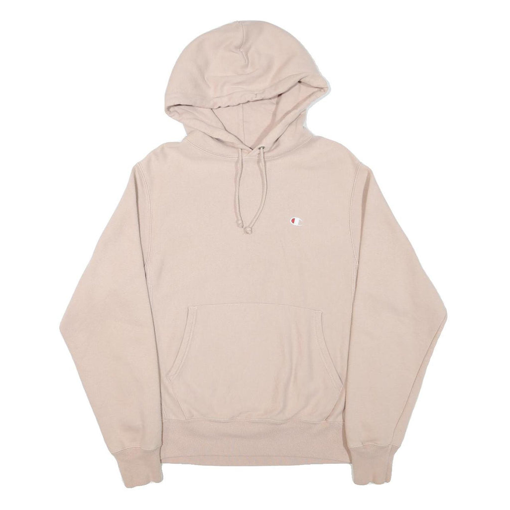 CHAMPION Mens Beige Pullover Hoodie S S Logo Cotton Blend Casual Sweatshirt