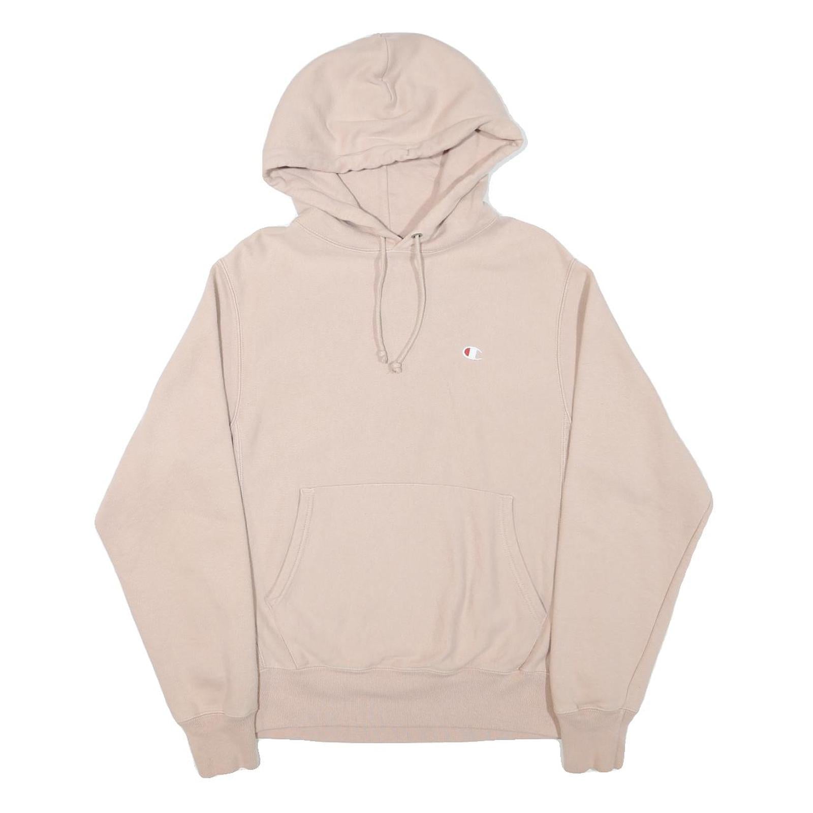 CHAMPION Mens Beige Pullover Hoodie S S Logo Cotton Blend Casual Sweatshirt