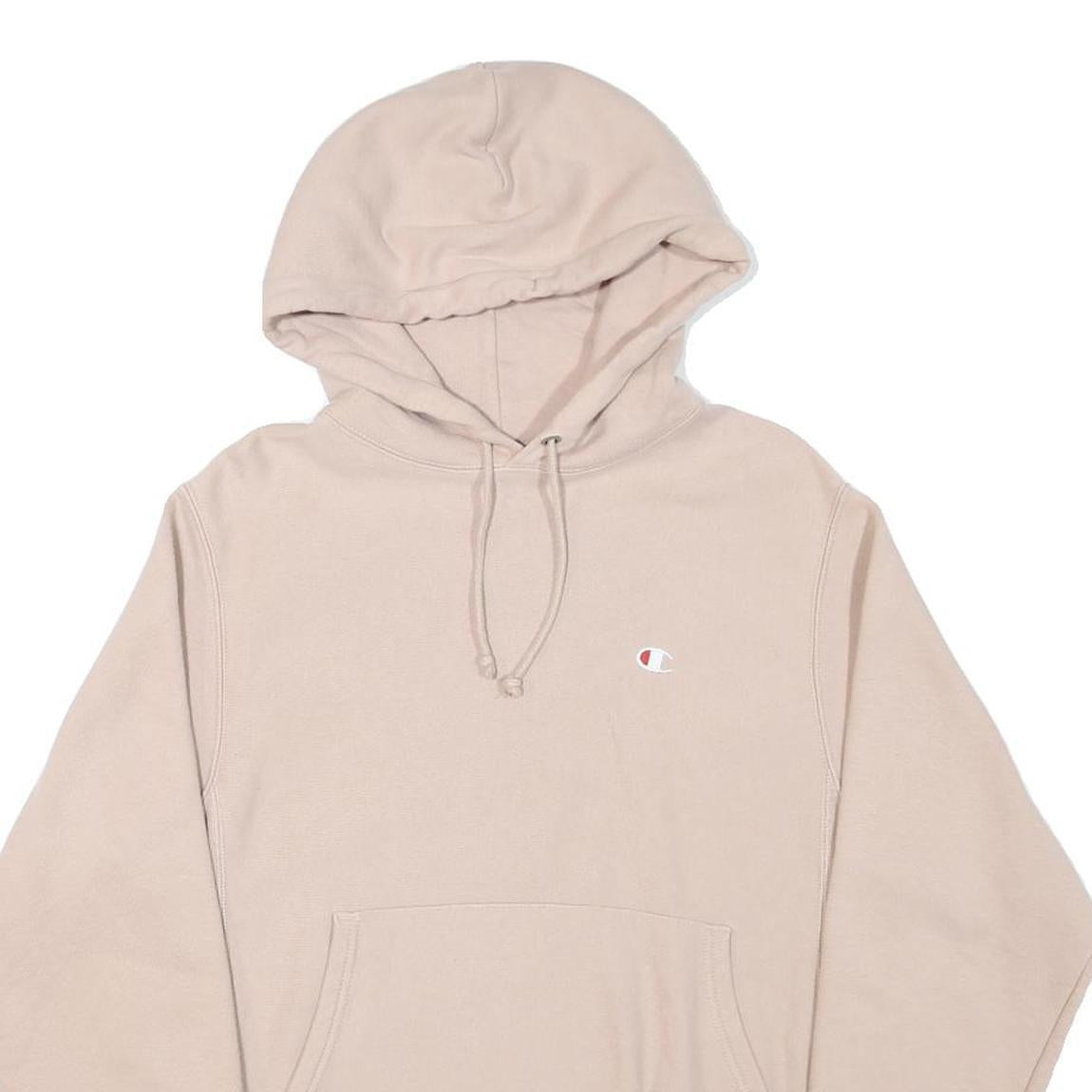 CHAMPION Mens Beige Pullover Hoodie S S Logo Cotton Blend Casual Sweatshirt