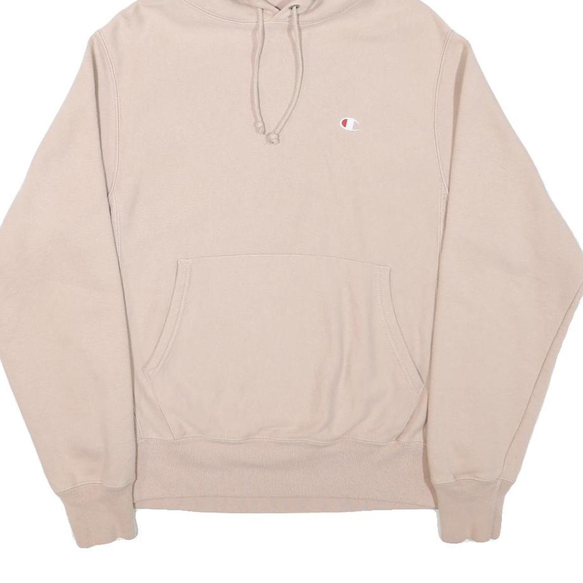 CHAMPION Mens Beige Pullover Hoodie S S Logo Cotton Blend Casual Sweatshirt