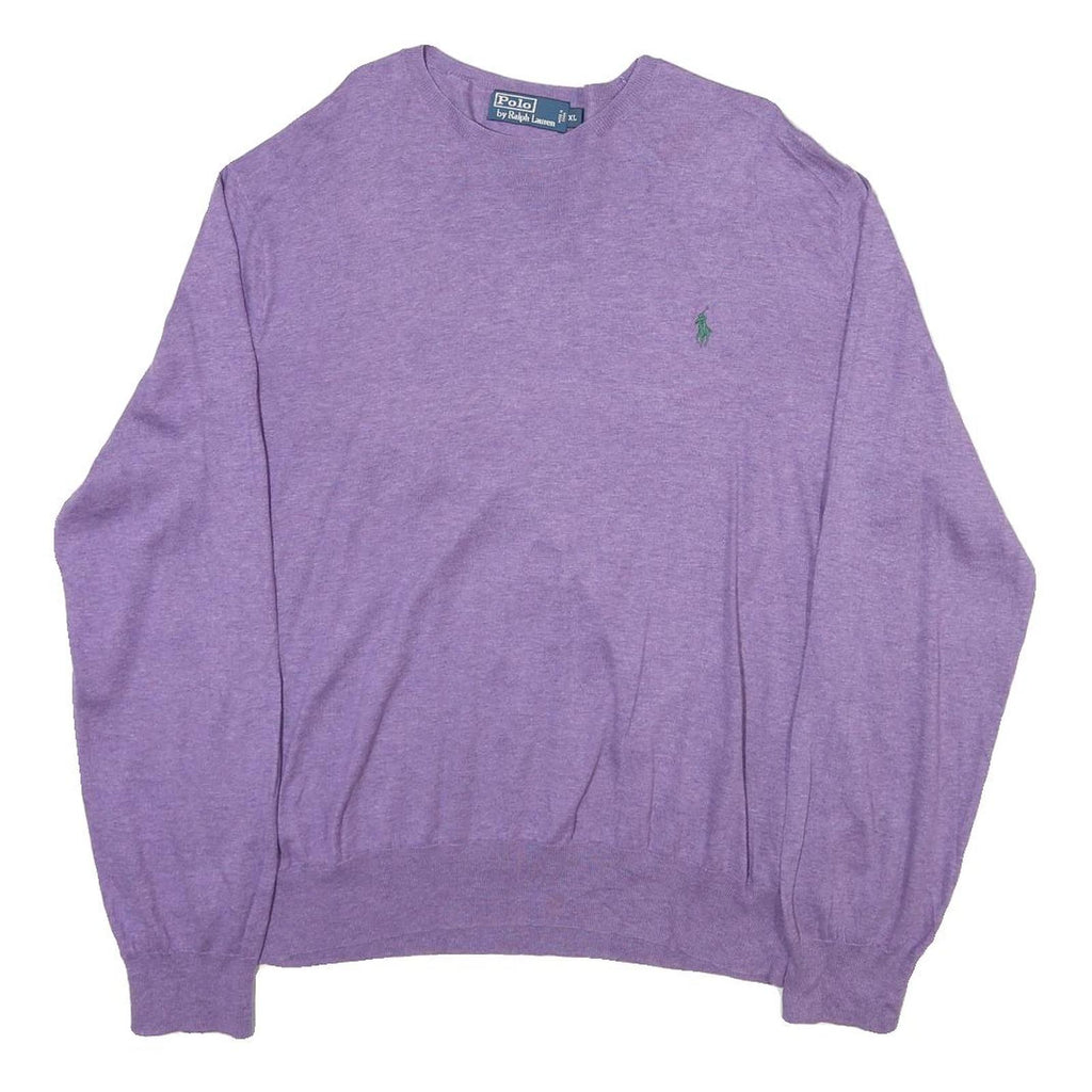POLO RALPH LAUREN Mens Purple Plain Crew Neck Basic Knit Jumper XL Cotton Blend