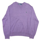 POLO RALPH LAUREN Mens Purple Plain Crew Neck Basic Knit Jumper XL Cotton Blend