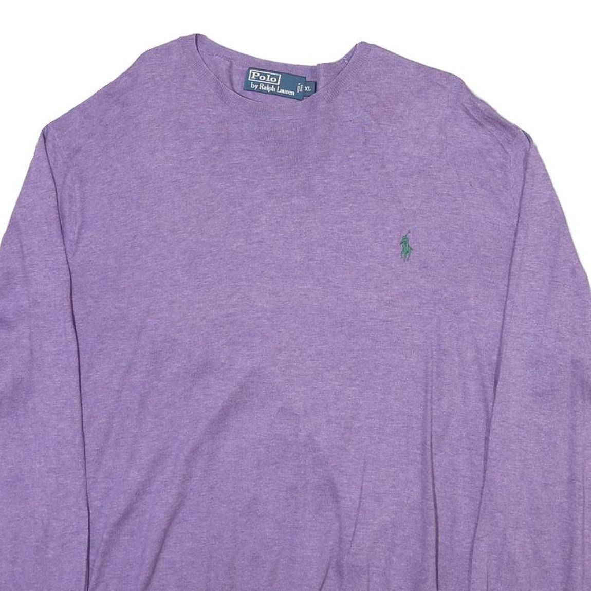 POLO RALPH LAUREN Mens Purple Plain Crew Neck Basic Knit Jumper XL Cotton Blend