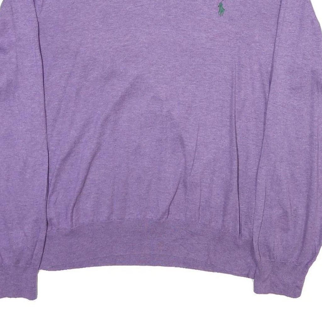 POLO RALPH LAUREN Mens Purple Plain Crew Neck Basic Knit Jumper XL Cotton Blend