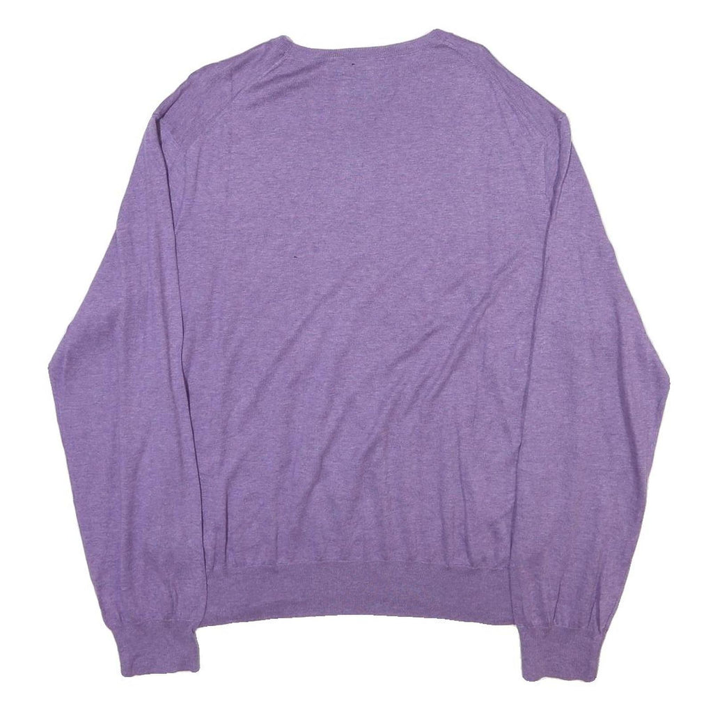 POLO RALPH LAUREN Mens Purple Plain Crew Neck Basic Knit Jumper XL Cotton Blend