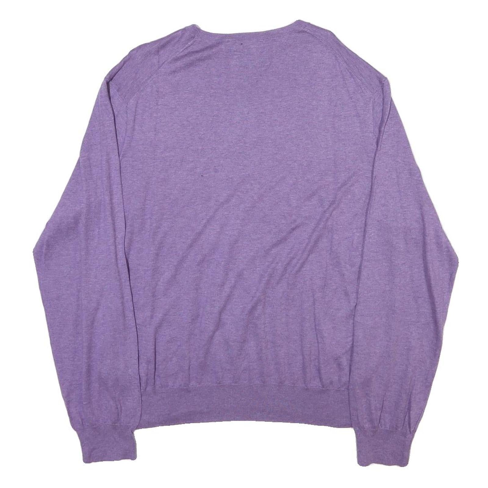 POLO RALPH LAUREN Mens Purple Plain Crew Neck Basic Knit Jumper XL Cotton Blend