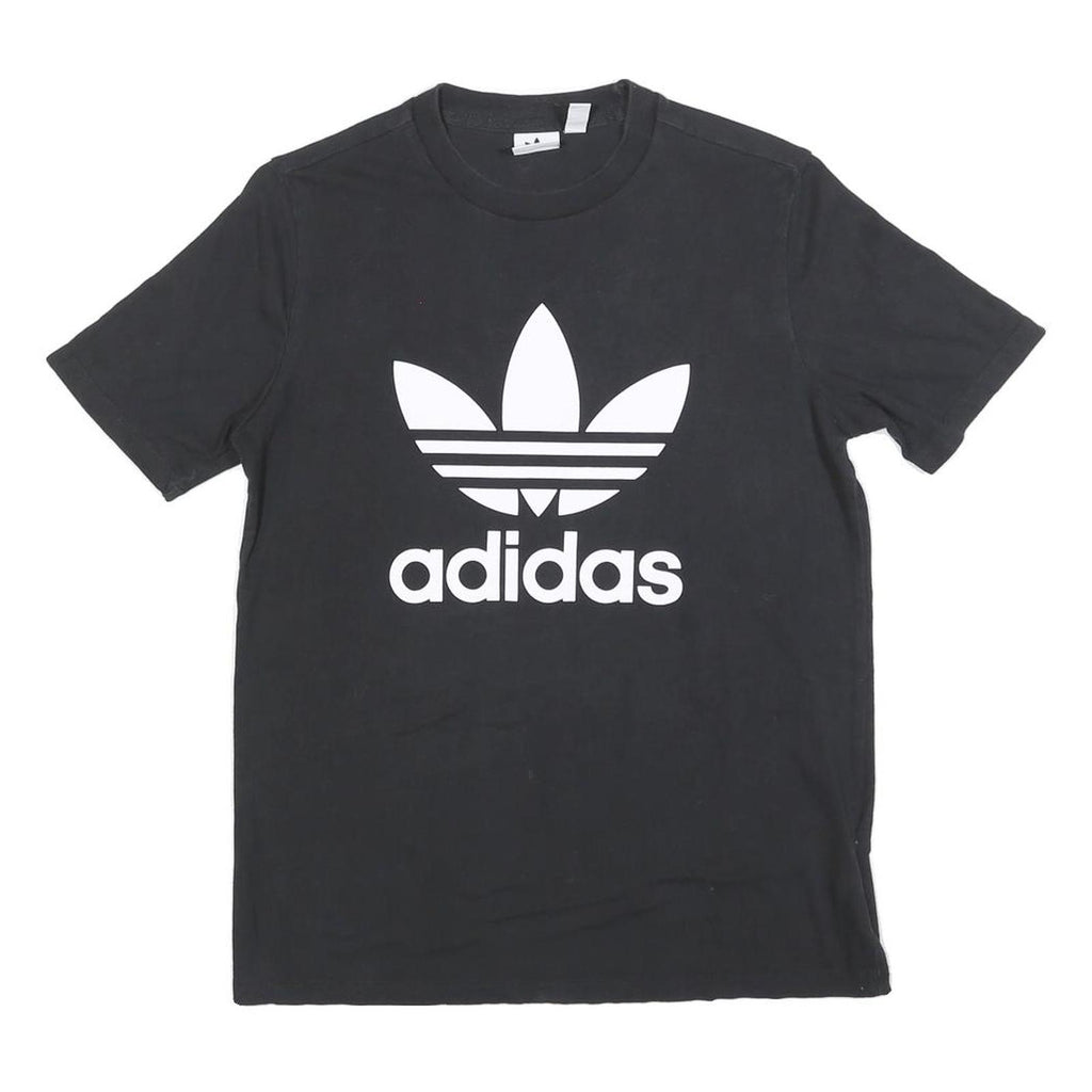 ADIDAS Womens Black Cotton Blend Graphic T-Shirt UK 14 Short Sleeve Crew Neck