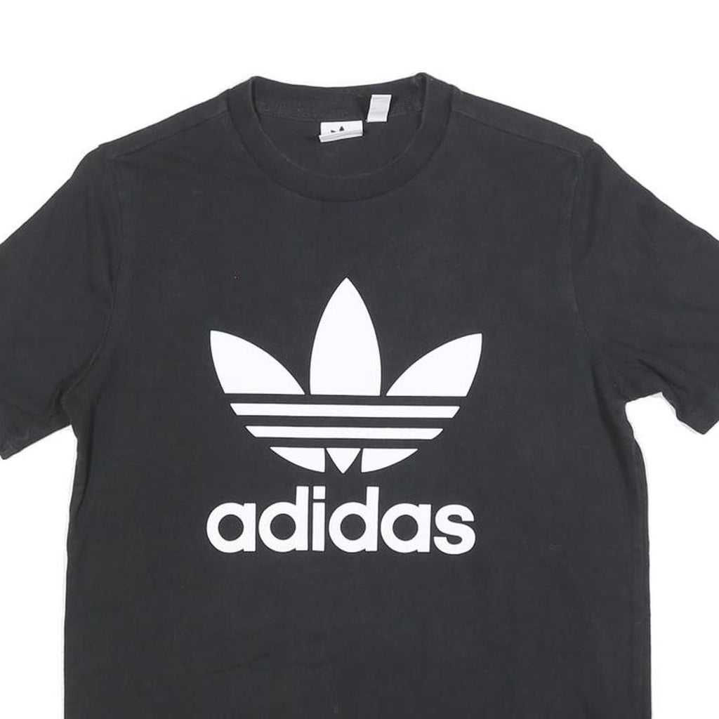 ADIDAS Womens Black Cotton Blend Graphic T-Shirt UK 14 Short Sleeve Crew Neck