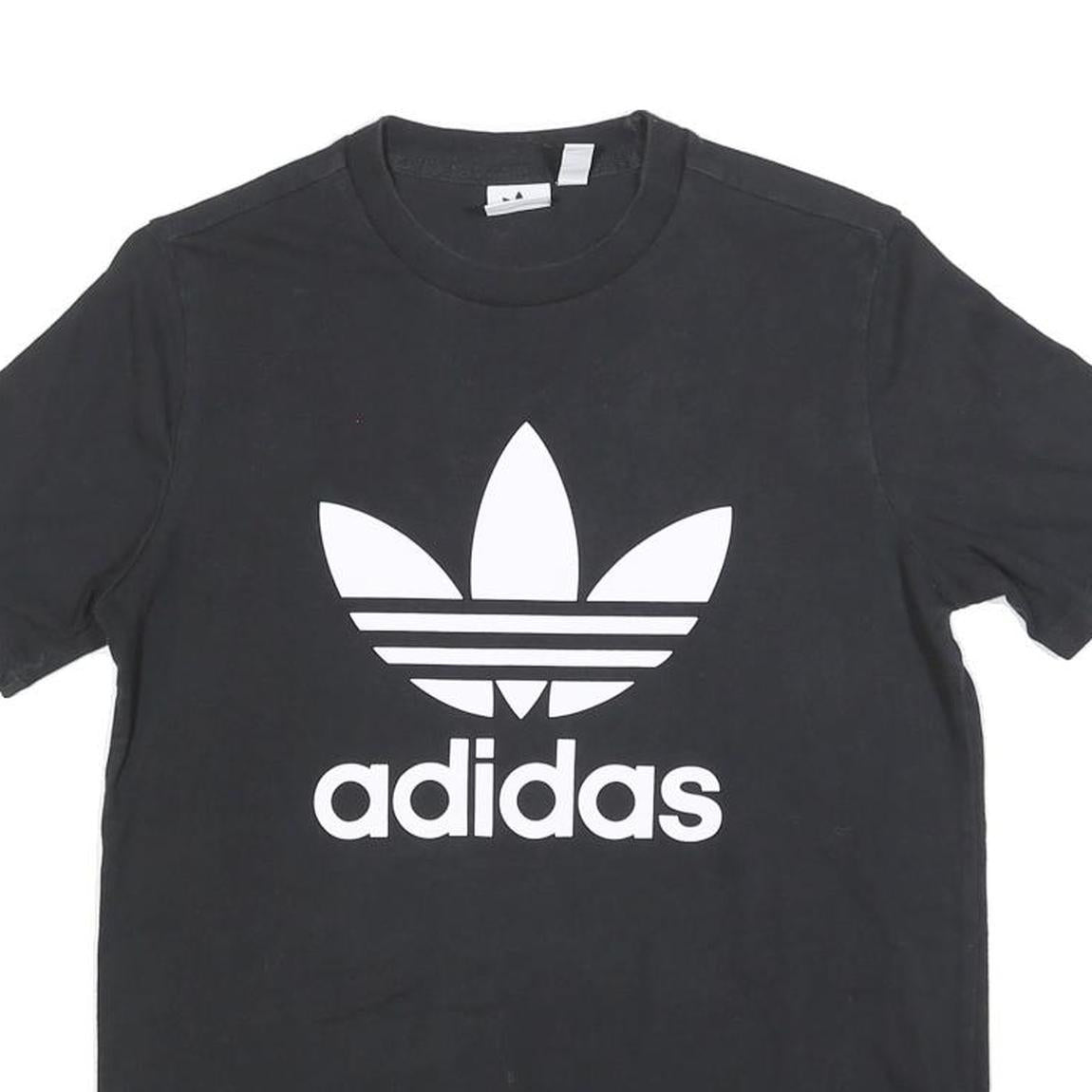 ADIDAS Womens Black Cotton Blend Graphic T-Shirt UK 14 Short Sleeve Crew Neck