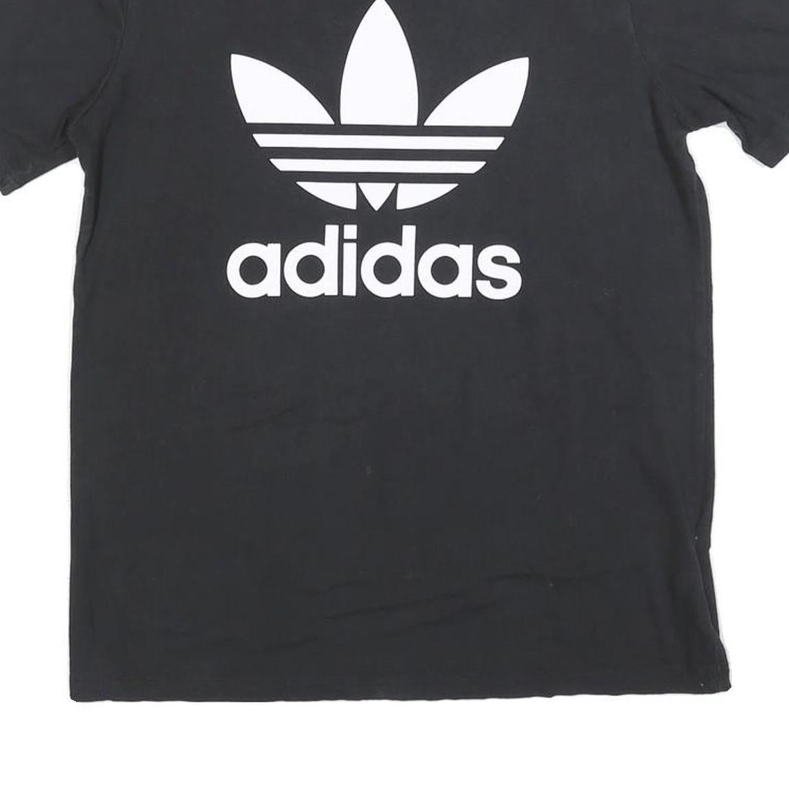 ADIDAS Womens Black Cotton Blend Graphic T-Shirt UK 14 Short Sleeve Crew Neck