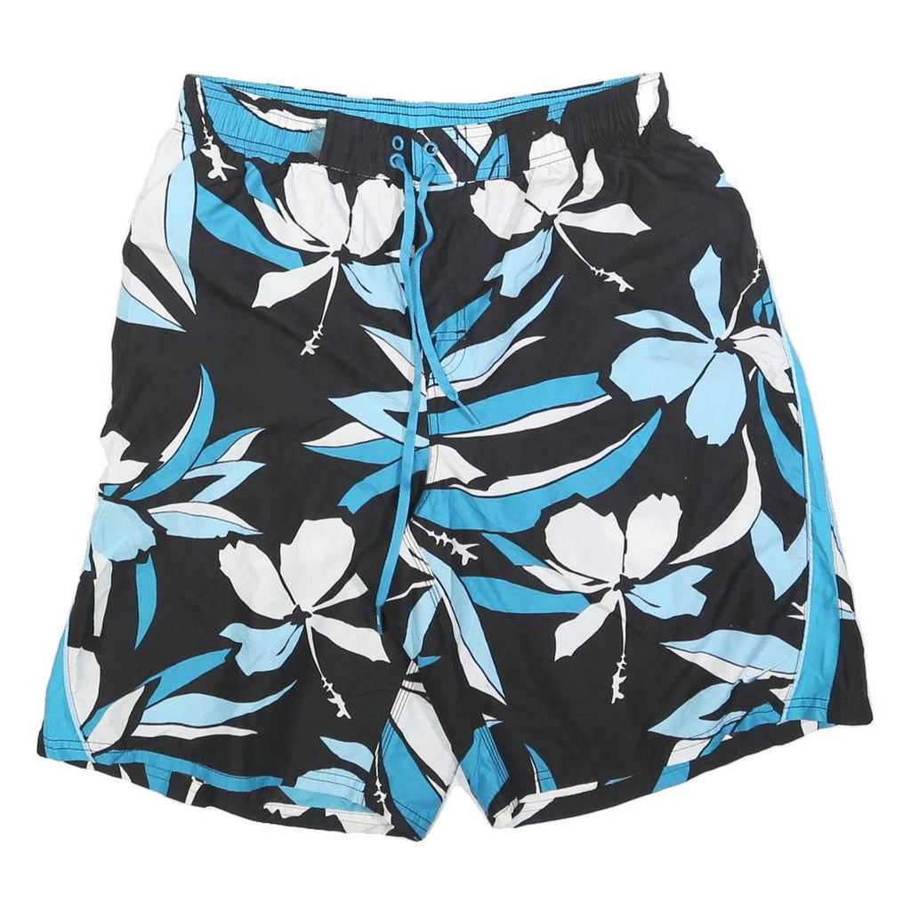 NIKE Mens Black Blue & White Floral Casual Shorts L W32 Polyester Lightweight