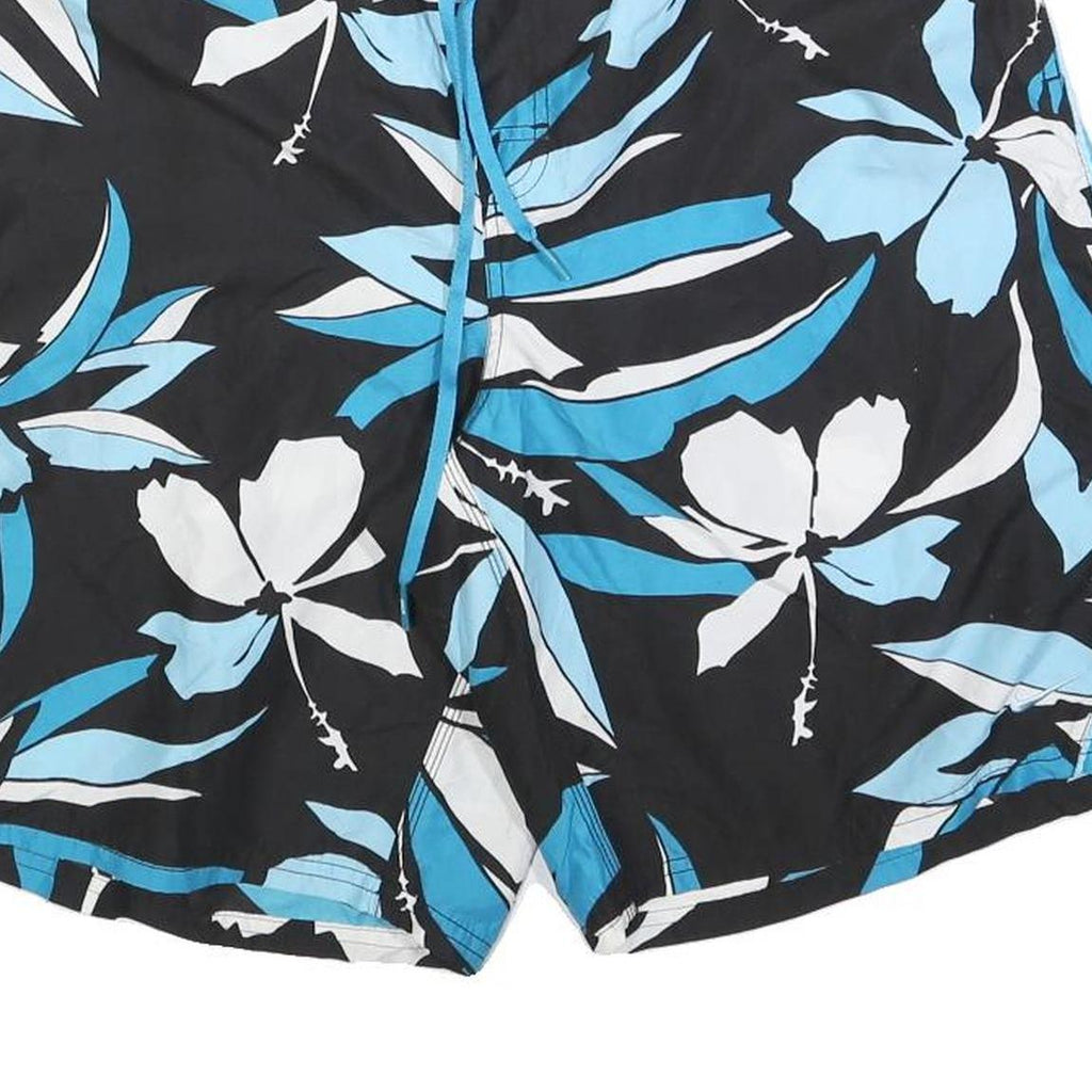NIKE Mens Black Blue & White Floral Casual Shorts L W32 Polyester Lightweight