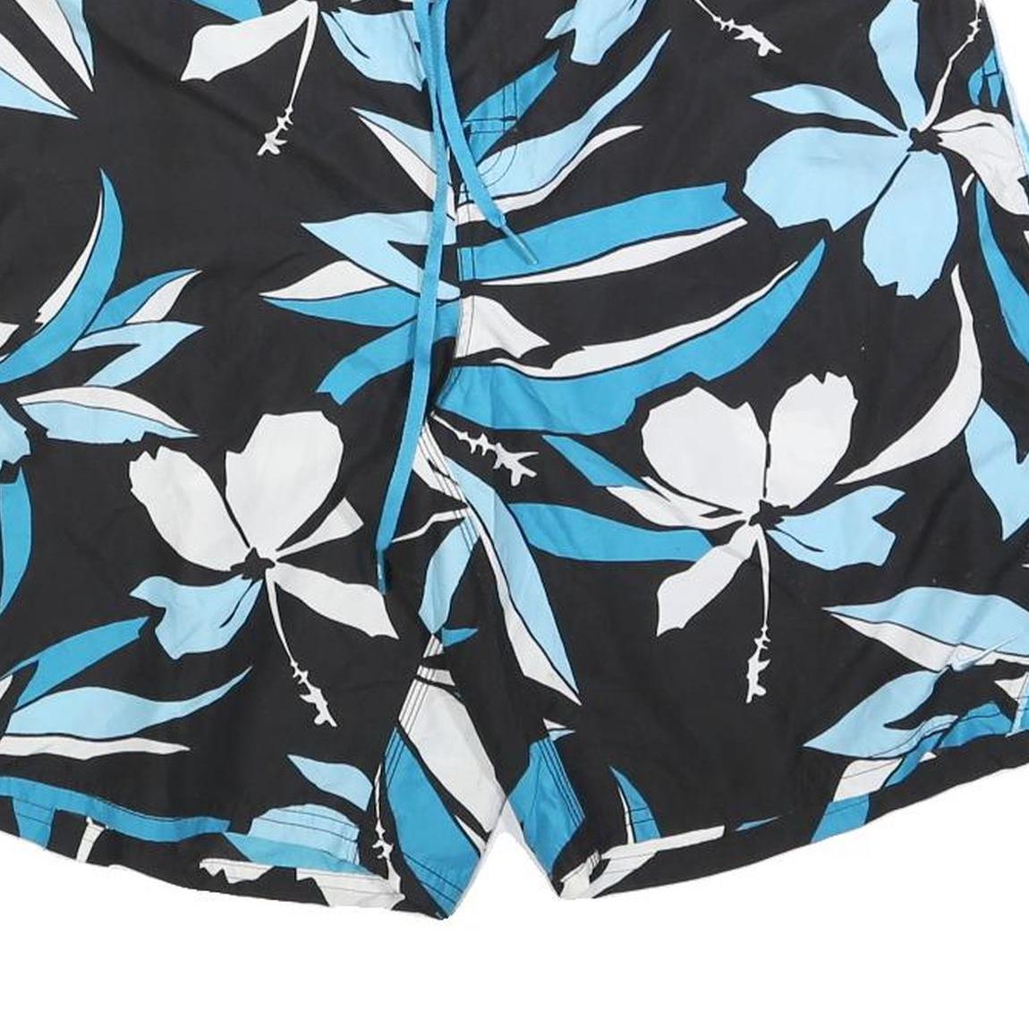 NIKE Mens Black Blue & White Floral Casual Shorts L W32 Polyester Lightweight