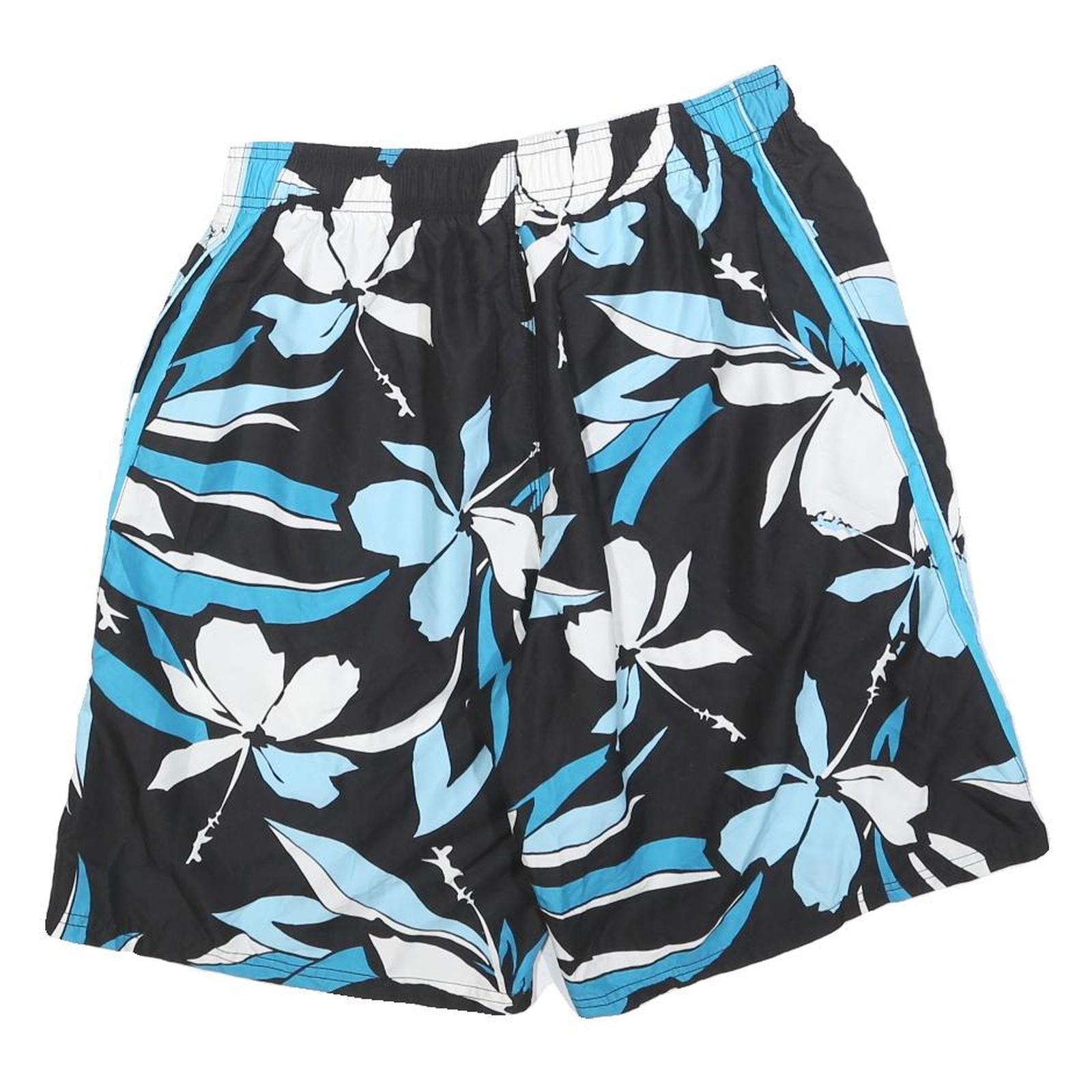NIKE Mens Black Blue & White Floral Casual Shorts L W32 Polyester Lightweight