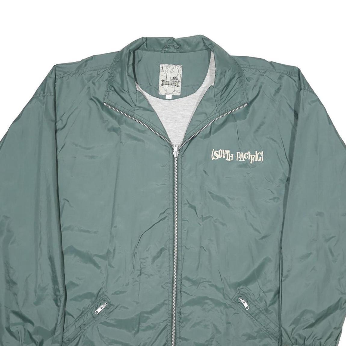 GO WEST Mens Green Nylon South Pacific Jacket XL Windbreaker Zip Pockets