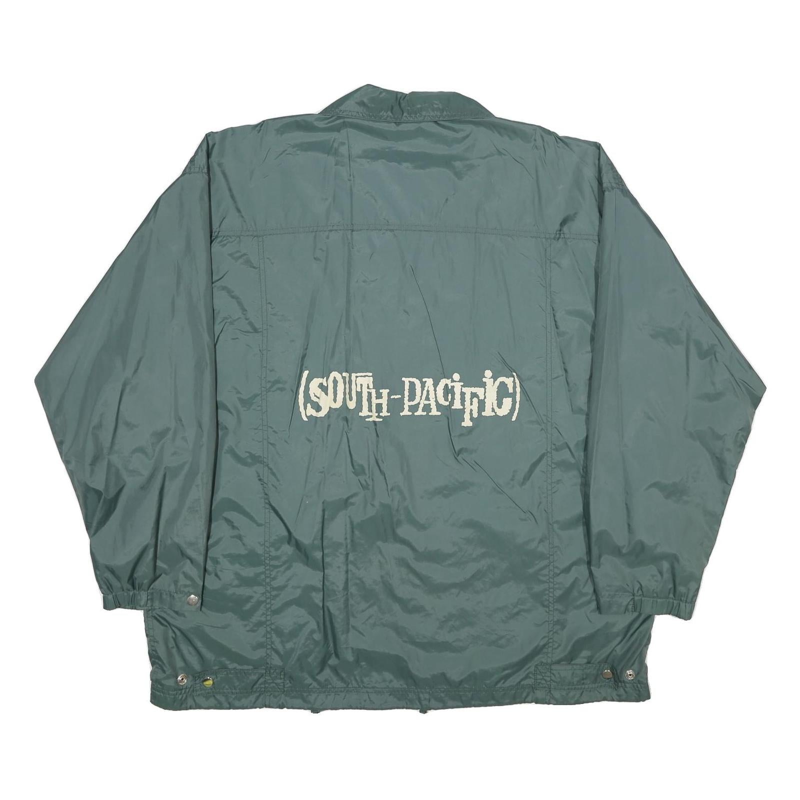 GO WEST Mens Green Nylon South Pacific Jacket XL Windbreaker Zip Pockets