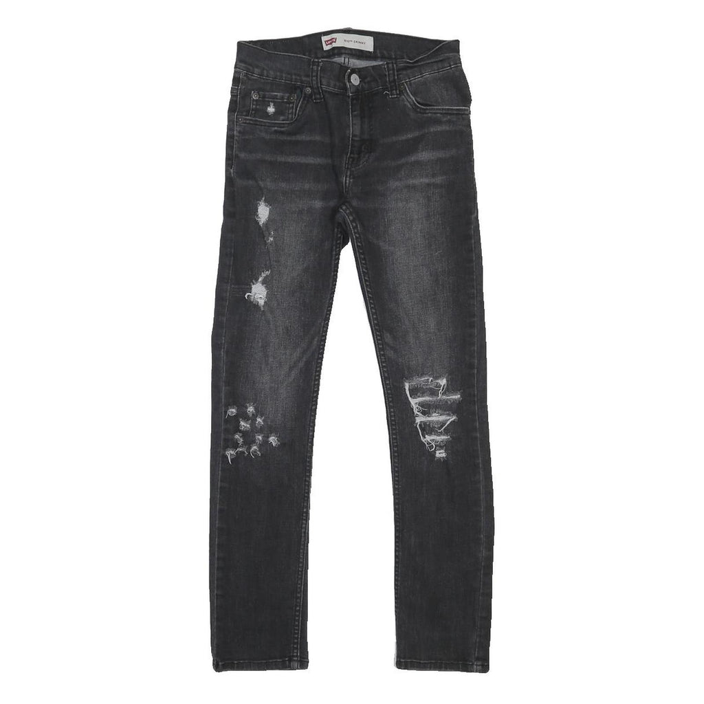 LEVI'S 510 Boys Slim Black Denim Jeans W27 L27 Distressed Cotton Blend Zip