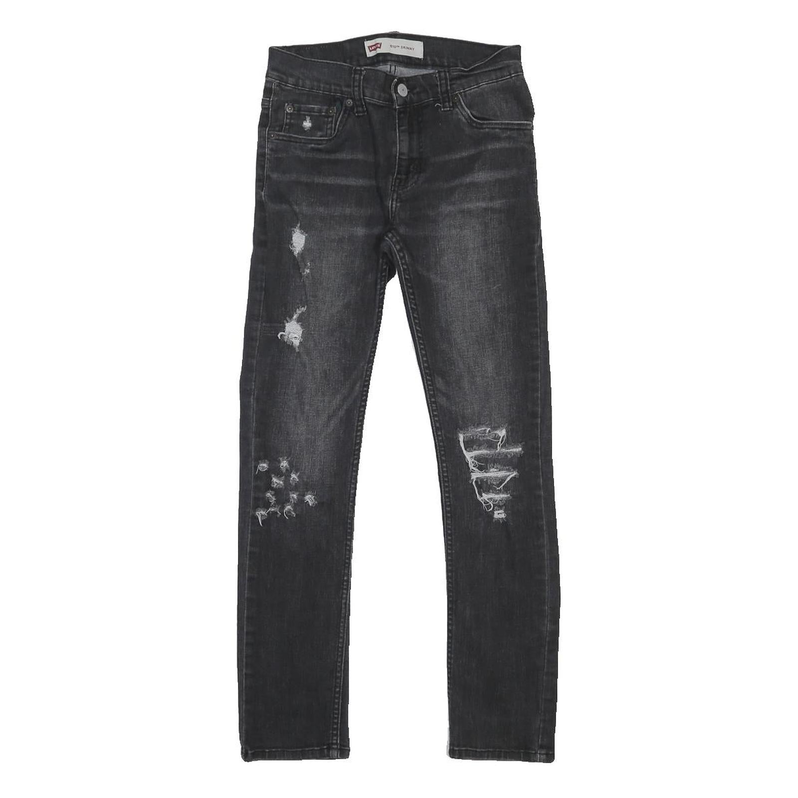LEVI'S 510 Boys Slim Black Denim Jeans W27 L27 Distressed Cotton Blend Zip