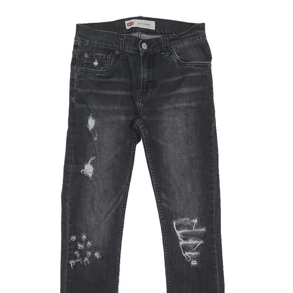 LEVI'S 510 Boys Slim Black Denim Jeans W27 L27 Distressed Cotton Blend Zip