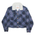 LEVI'S Girls Blue Plaid Sherpa Collar Jacket 12-13Y Cotton Button Closure