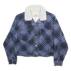 LEVI'S Girls Blue Plaid Sherpa Collar Jacket 12-13Y Cotton Button Closure