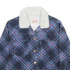 LEVI'S Girls Blue Plaid Sherpa Collar Jacket 12-13Y Cotton Button Closure