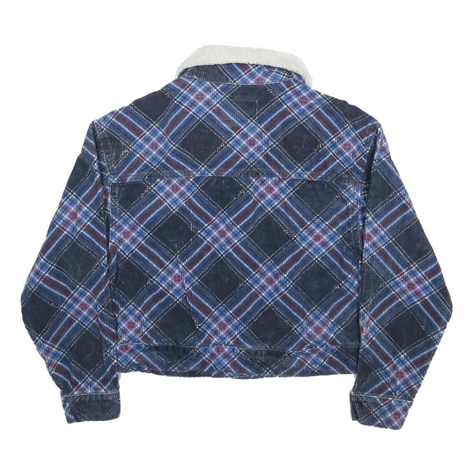 LEVI'S Girls Blue Plaid Sherpa Collar Jacket 12-13Y Cotton Button Closure