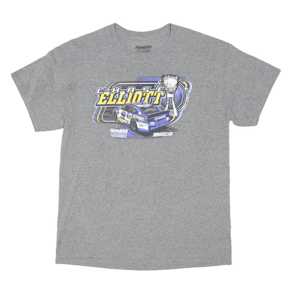 HENDRICK Mens Grey Chas Elliott NASCAR Graphic T-Shirt L Short Sleeve Crew Neck