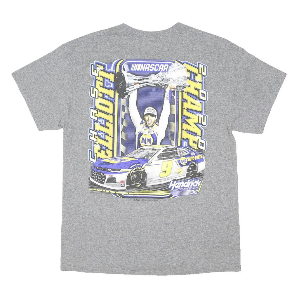 HENDRICK Mens Grey Chas Elliott NASCAR Graphic T-Shirt L Short Sleeve Crew Neck