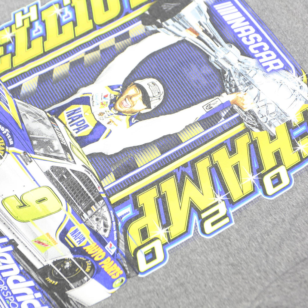HENDRICK Mens Grey Chas Elliott NASCAR Graphic T-Shirt L Short Sleeve Crew Neck