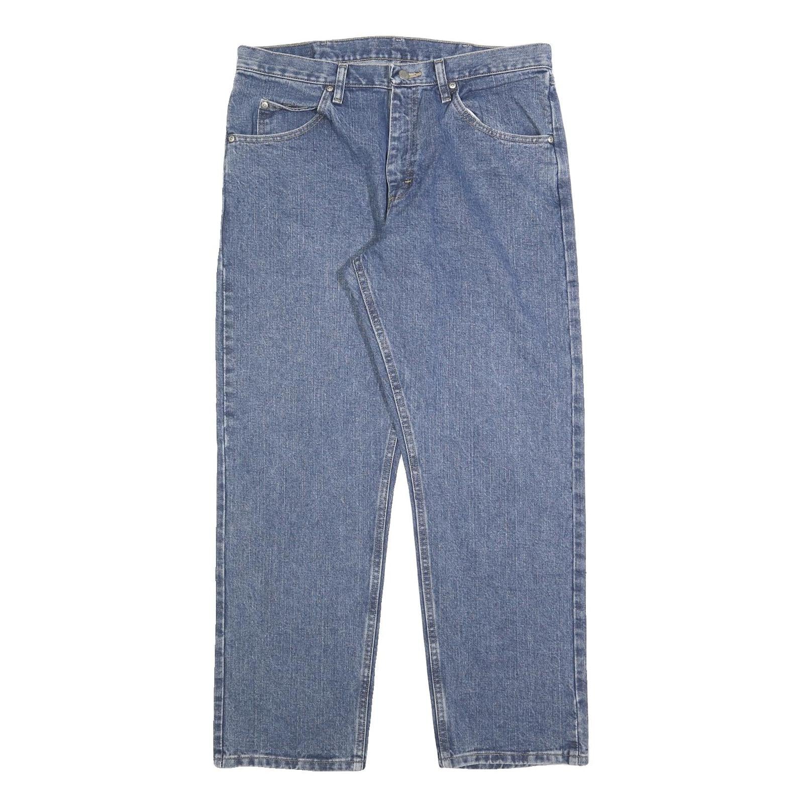 WRANGLER Mens Regular Fit Blue Denim Jeans W34 L30 Classic Cotton Blend Zip