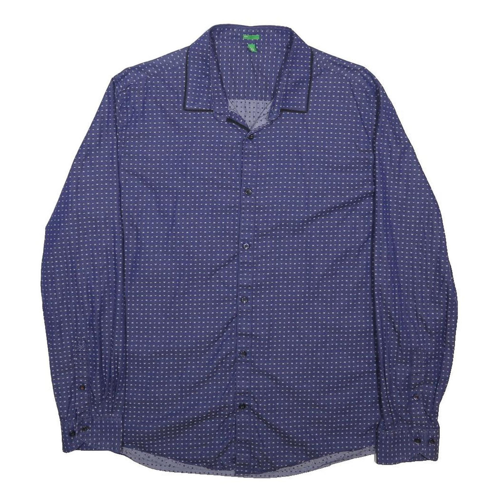 BENETTON Mens Blue Pattern Shirt XL Long Sleeve Cotton Casual