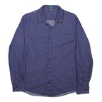 BENETTON Mens Blue Pattern Shirt XL Long Sleeve Cotton Casual