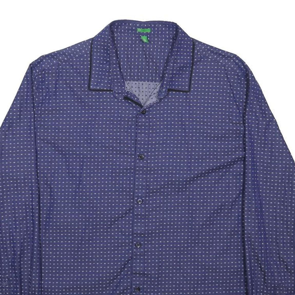BENETTON Mens Blue Pattern Shirt XL Long Sleeve Cotton Casual