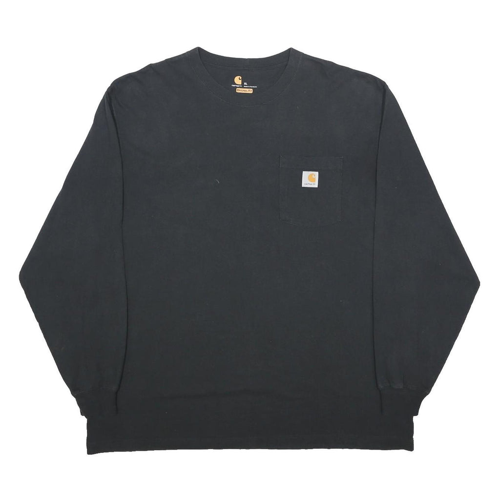 CARHARTT Mens Black Long Sleeve Crew Neck Pocket T-Shirt XL Workwear Cotton