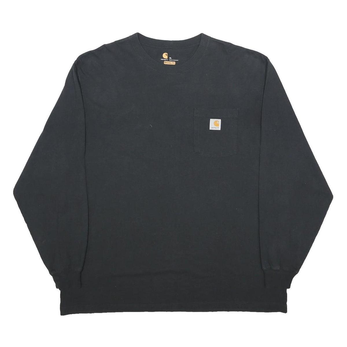 CARHARTT Mens Black Long Sleeve Crew Neck Pocket T-Shirt XL Workwear Cotton