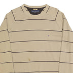 TOMMY HILFIGER Mens Beige Striped Pullover Plain Crew Neck Basic Knit XL Jumper