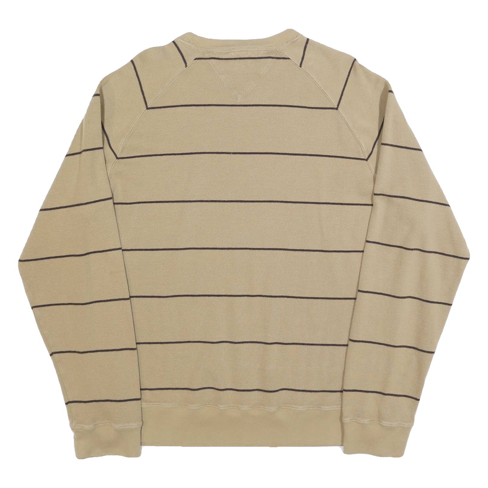 TOMMY HILFIGER Mens Beige Striped Pullover Plain Crew Neck Basic Knit XL Jumper