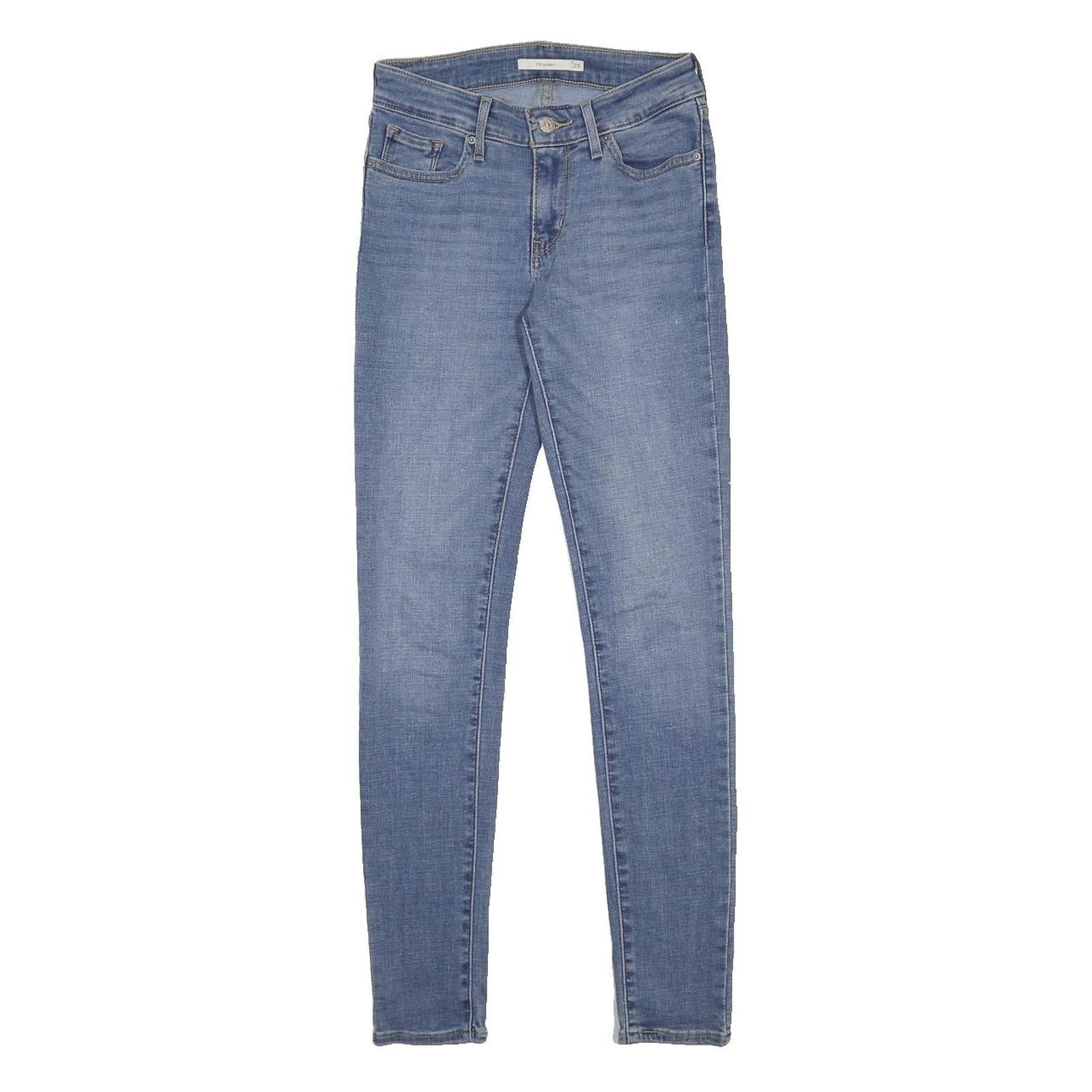 LEVI'S 711 Womens Slim Blue Denim Medium Woven W25 L30 Skinny Zip Jeans