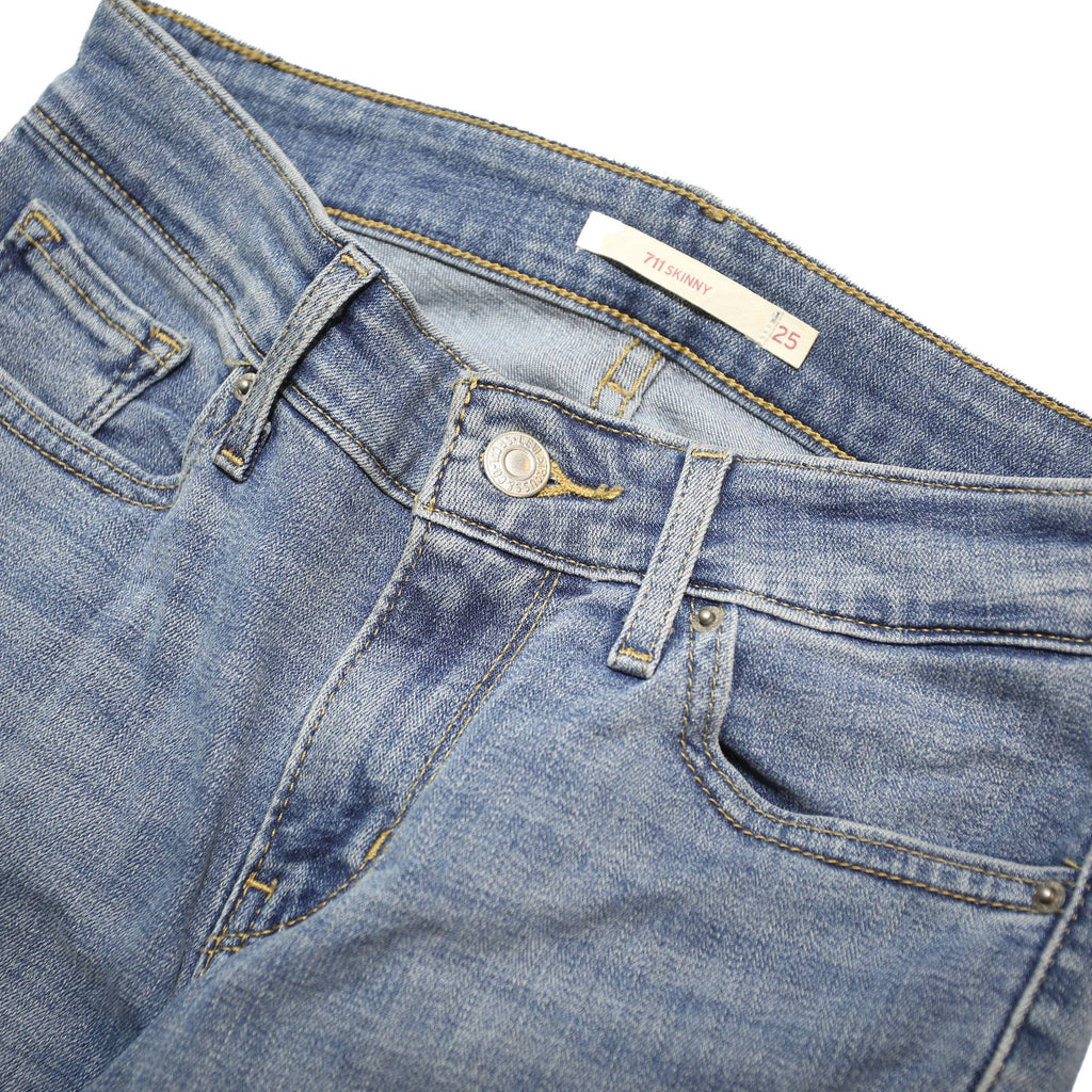 LEVI'S 711 Womens Slim Blue Denim Medium Woven W25 L30 Skinny Zip Jeans