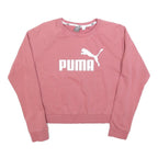 PUMA Womens Pink Cotton Blend Crew Neck Sweatshirt S Logo Print Casual