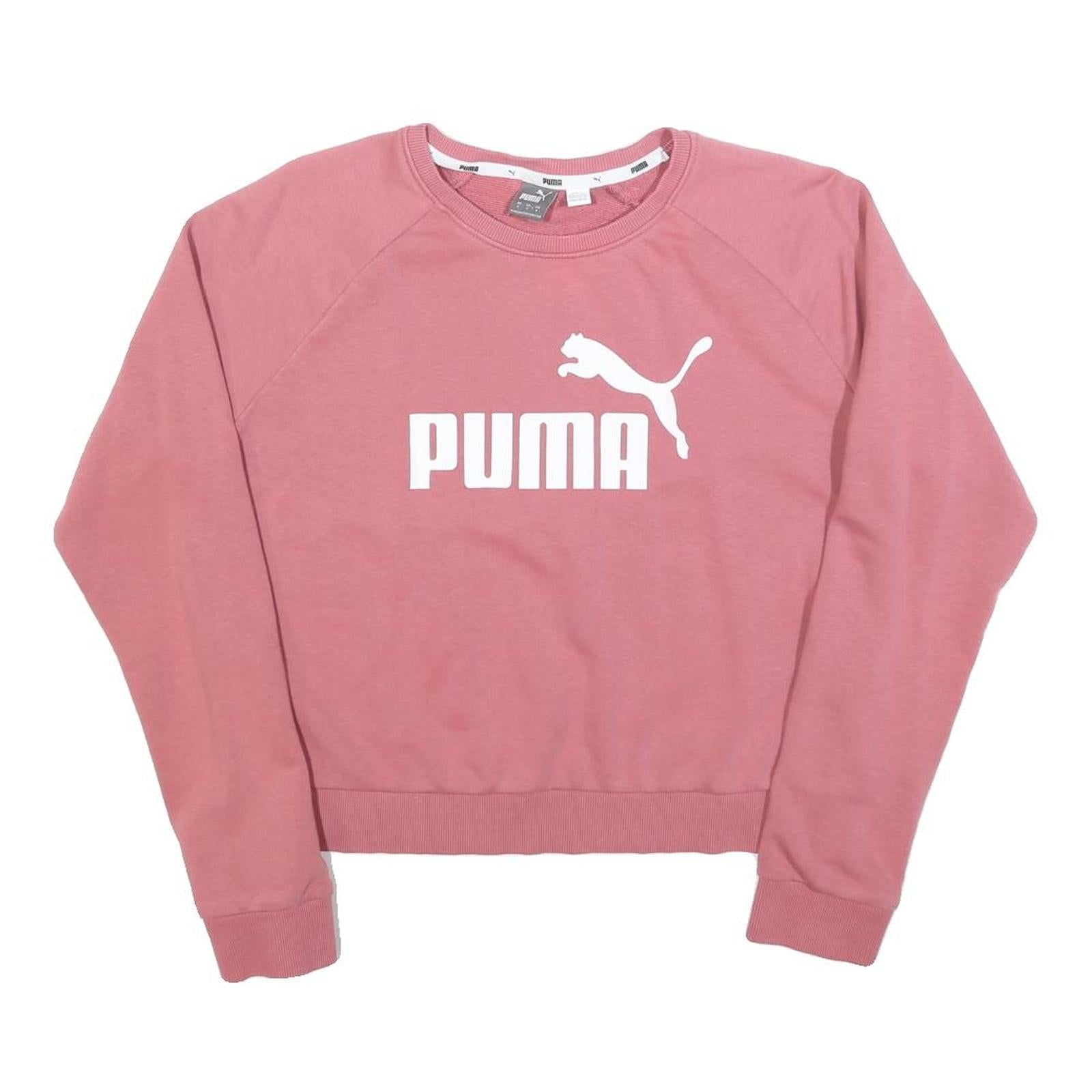 PUMA Womens Pink Cotton Blend Crew Neck Sweatshirt S Logo Print Casual