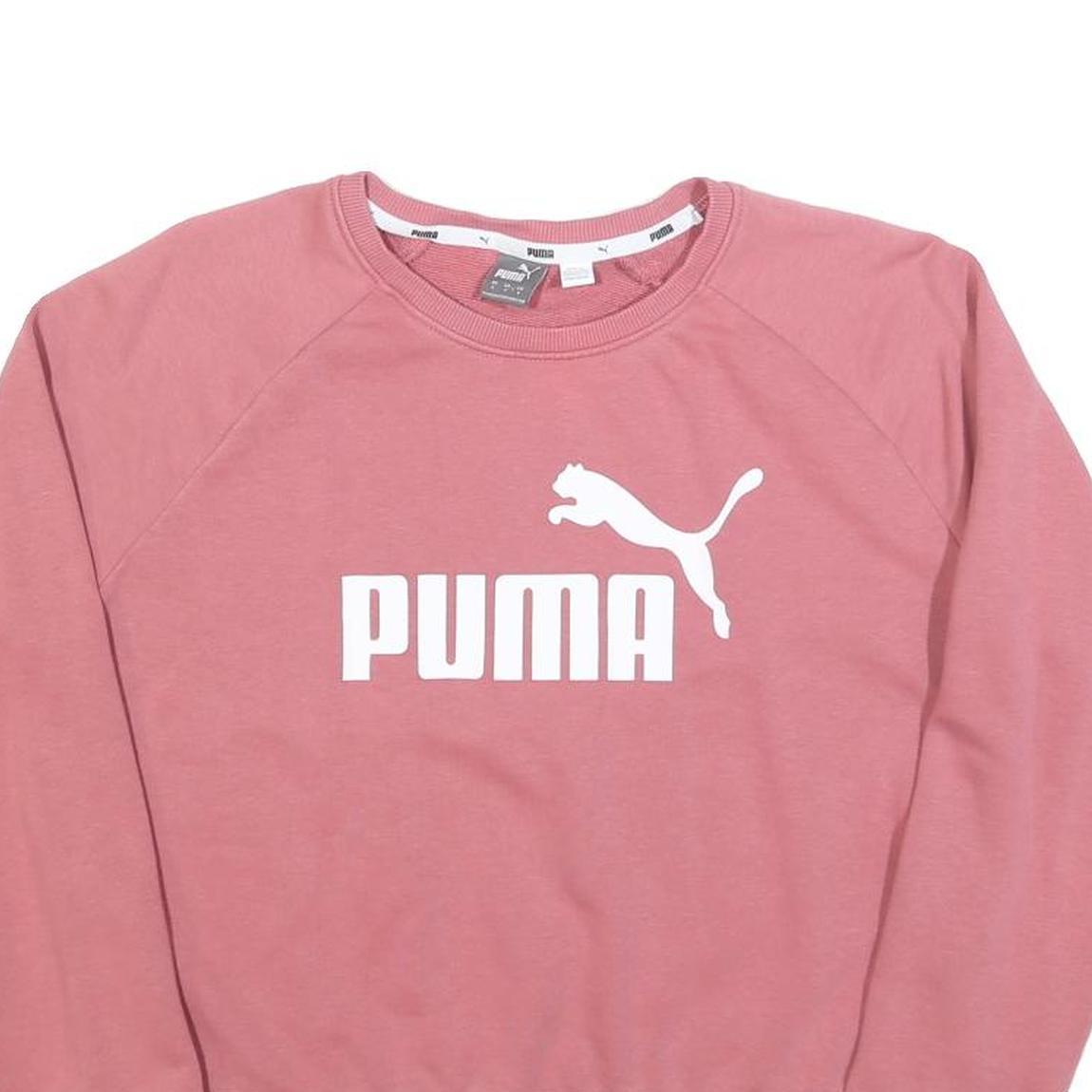 PUMA Womens Pink Cotton Blend Crew Neck Sweatshirt S Logo Print Casual