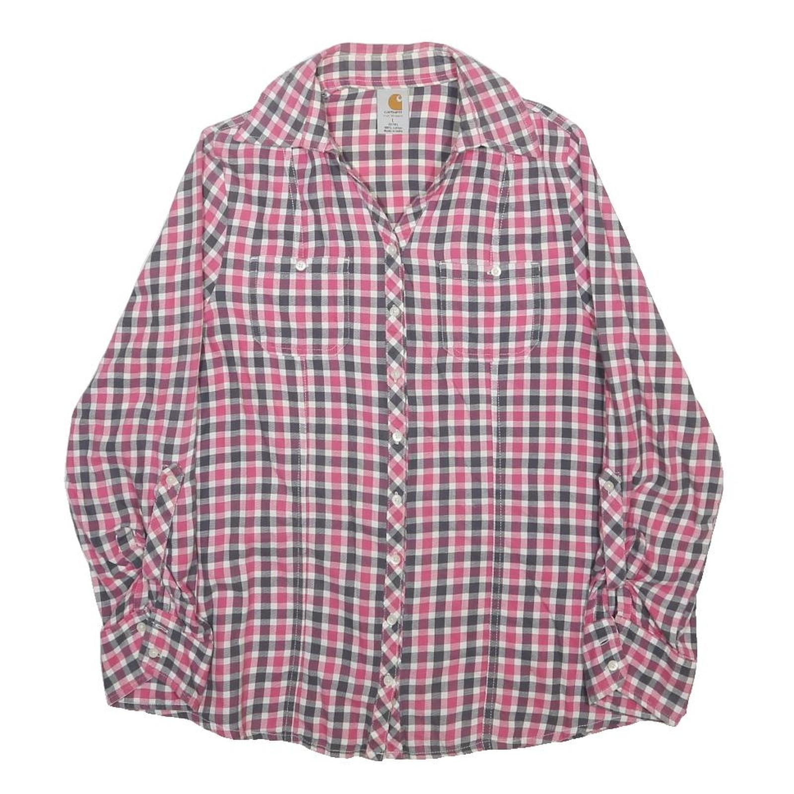 CARHARTT Womens Pink & Grey Check Shirt L Cotton Long Sleeve Casual Workwear