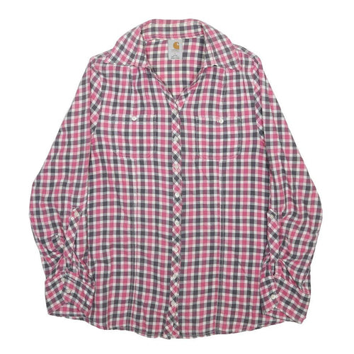 CARHARTT Womens Pink & Grey Check Shirt L Cotton Long Sleeve Casual Workwear