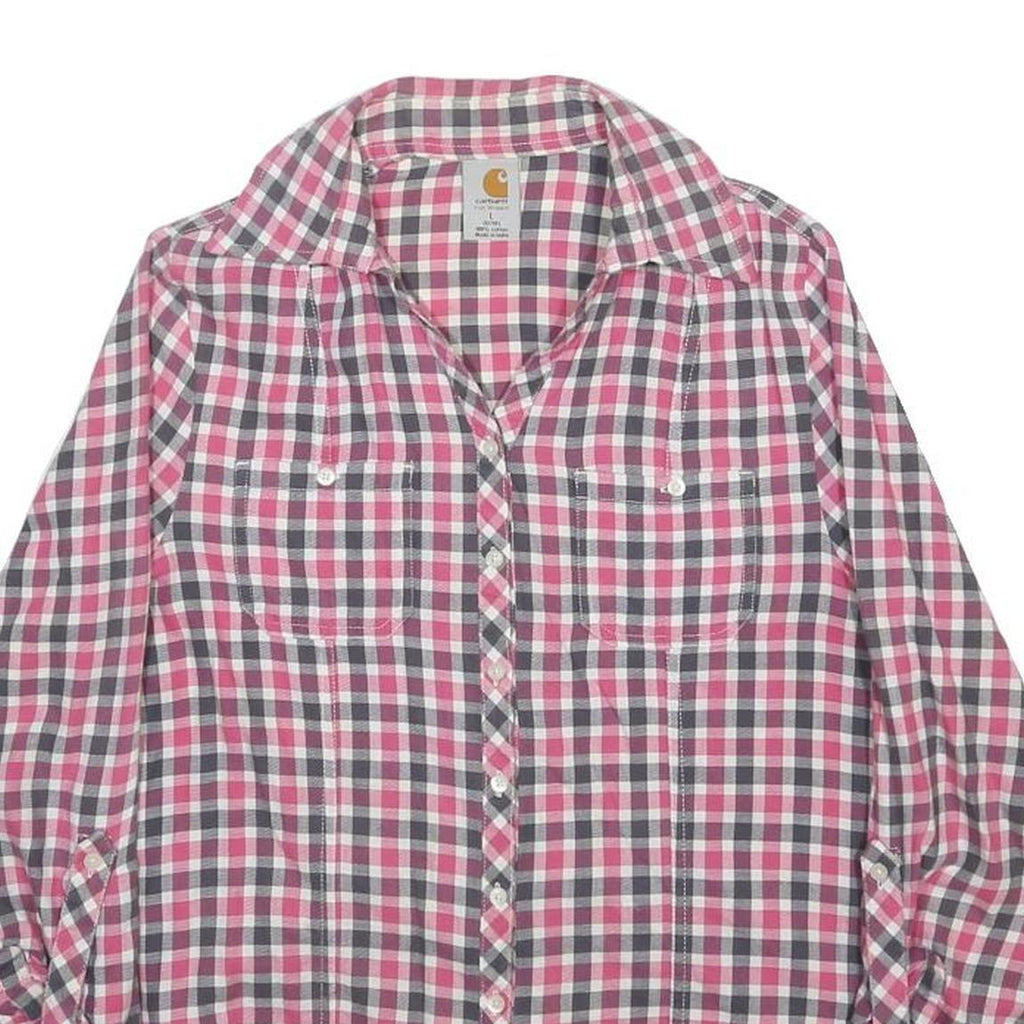 CARHARTT Womens Pink & Grey Check Shirt L Cotton Long Sleeve Casual Workwear