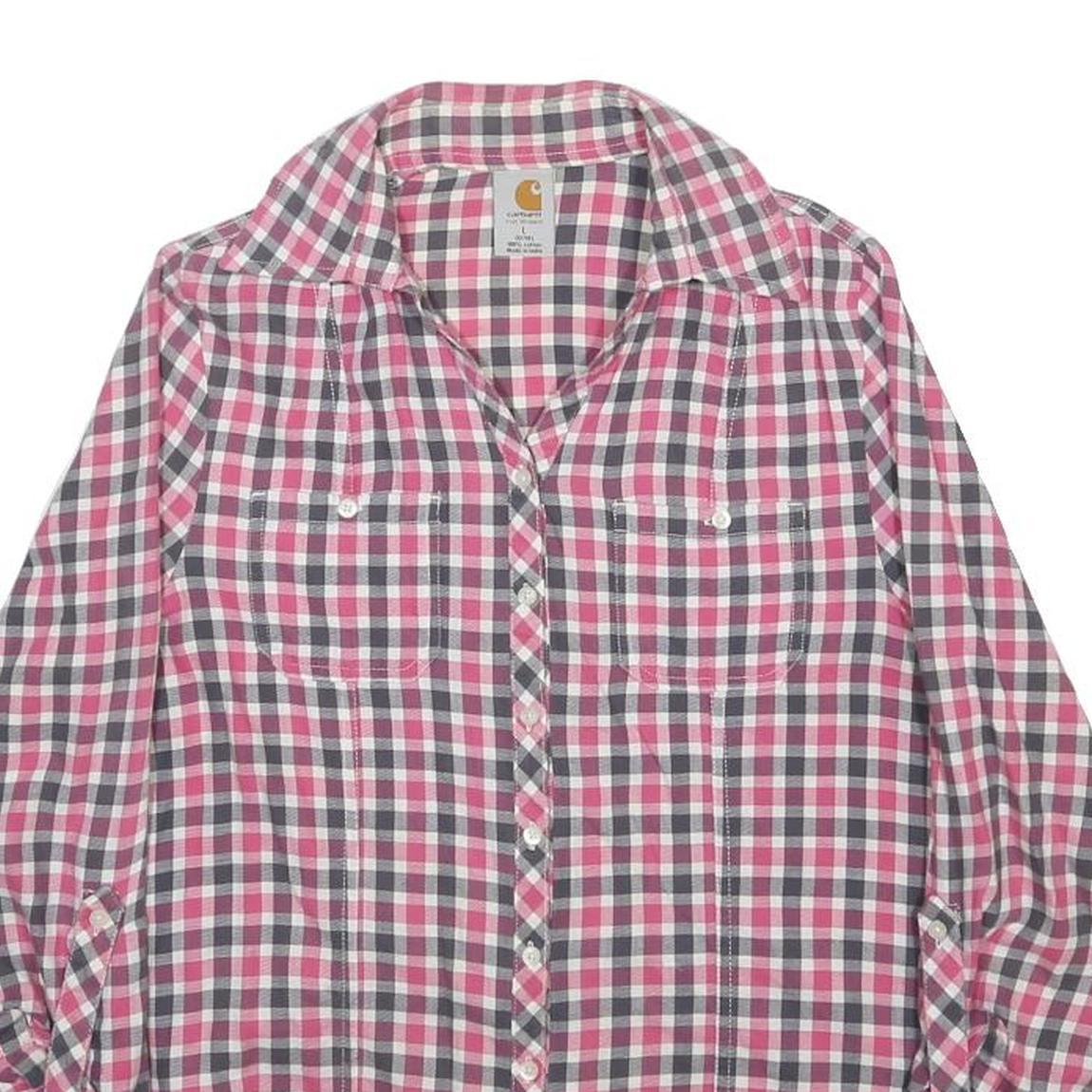 CARHARTT Womens Pink & Grey Check Shirt L Cotton Long Sleeve Casual Workwear