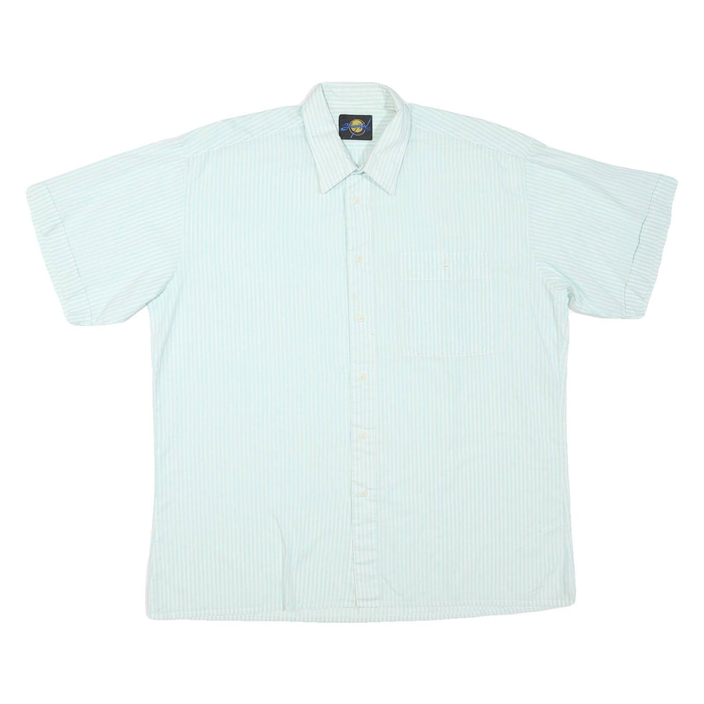 Mens White & Light Blue Cotton Blend Short Sleeve Shirt XL Casual Summer Wear
