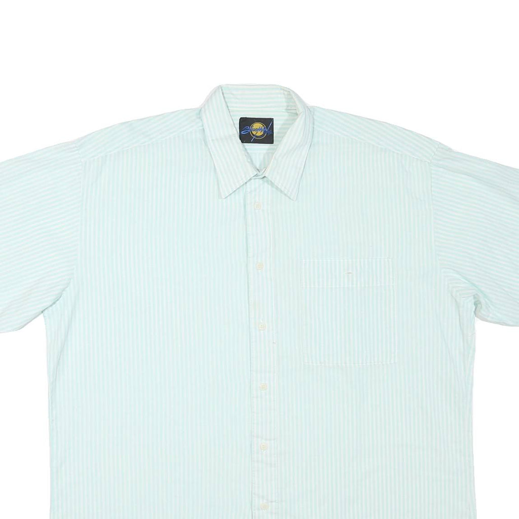 Mens White & Light Blue Cotton Blend Short Sleeve Shirt XL Casual Summer Wear