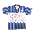 MARKA SPORT Mens Blue & Black Football Shirt L Short Sleeve V-Neck Zip Striped